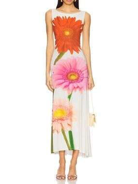 Tyler McGillivary Gerbera Floral Print Sleeveless Maxi Dress Ivory Size M Boho